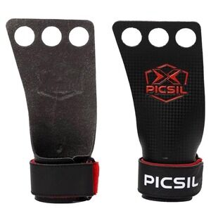 PICSIL RX Grips 3H Weight Lifting Grips Medium Black 3 Hole Wrist Wrap CrossFit
